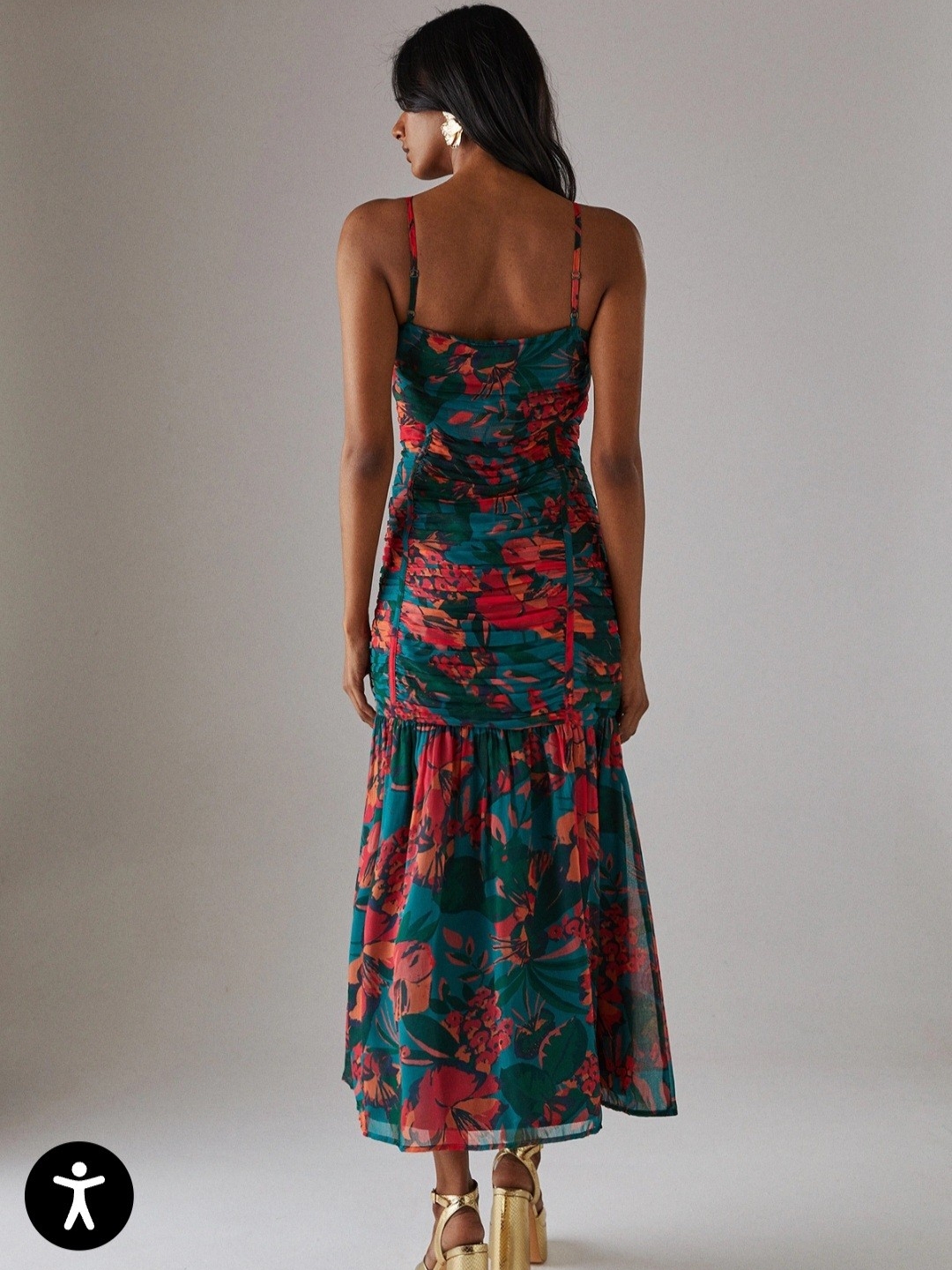Tie-Front Floral Maxi Dress In Teal And Red — image 3 of 4